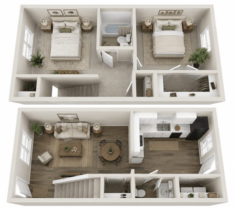 Floor plan for 2 beds, 1.5 baths, 1025 sqft
